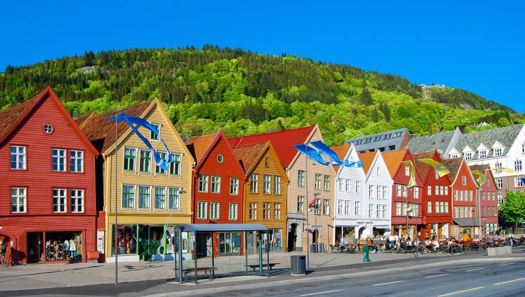 Kleurrijke huizen van Bryggen in Bergen, Noorwegen