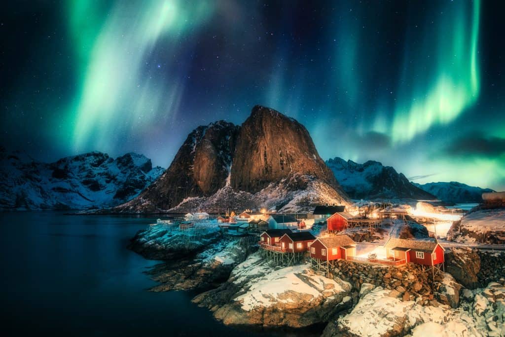 Noorderlicht op de Lofoten in Noorwegen